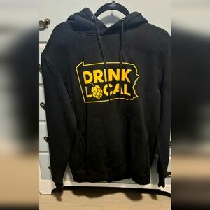 Black Hoodie with Yellow 'Drink Local' Print